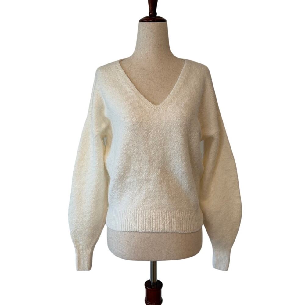 NWT Madewell Wedged V-Neck Sweater, Winter White, Women’s XS, Merino Wool Blend
